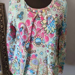 ESCADA Sport Two Piece Top Cardigan Set Multi Color Flower Size M